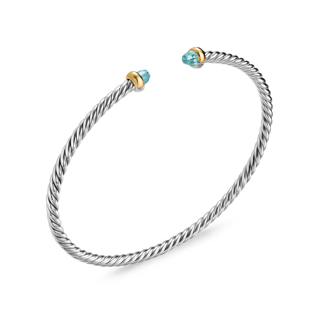 David Yurman Silver and Yellow Gold Micro Cable Flex Aquamarine Bracelet