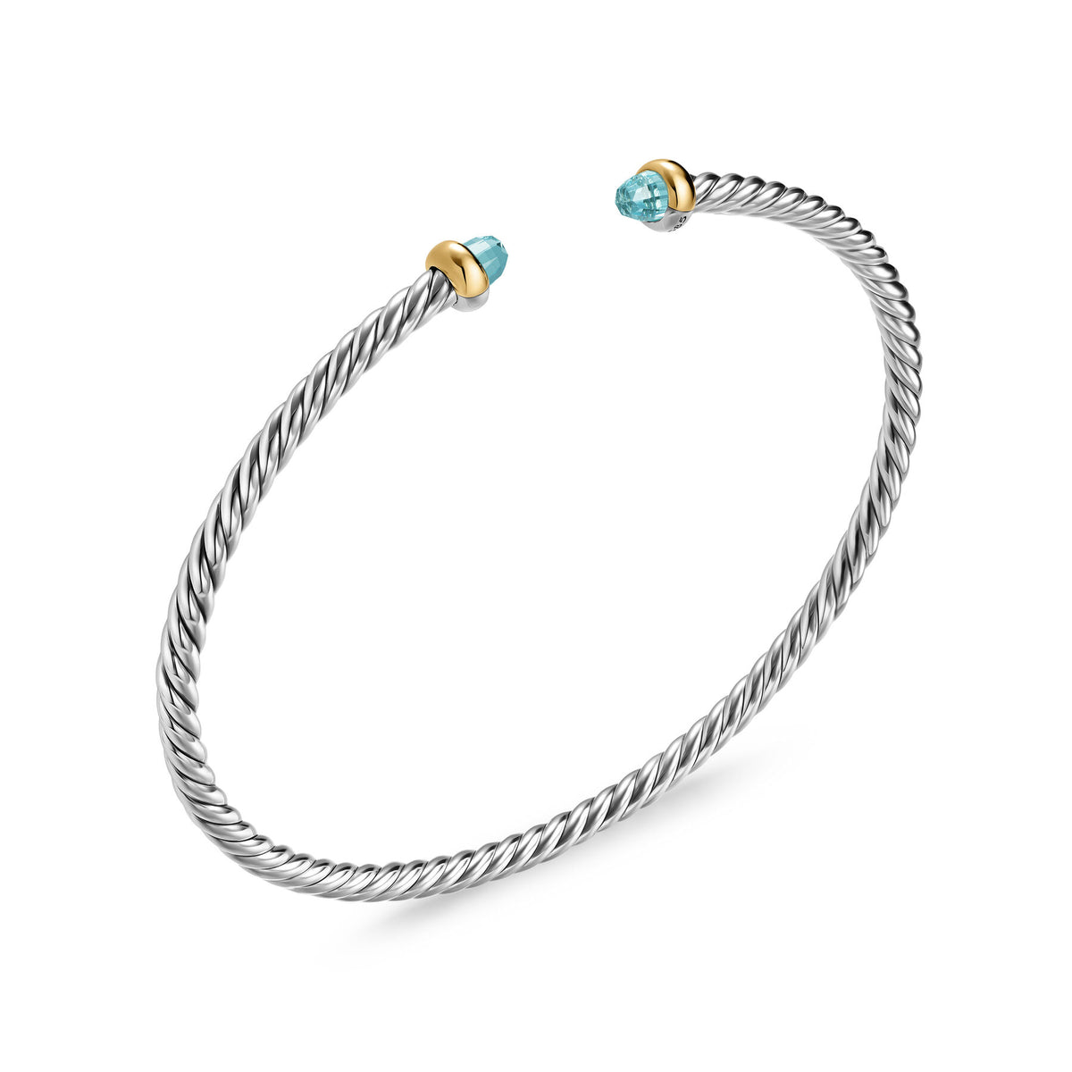 David Yurman Silver and Yellow Gold Micro Cable Flex Aquamarine Bracelet
