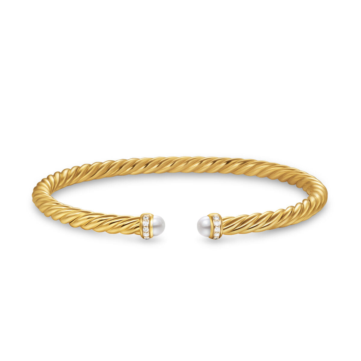 David Yurman Yellow Gold Cablespira Flex Pearl Bracelet with Diamonds