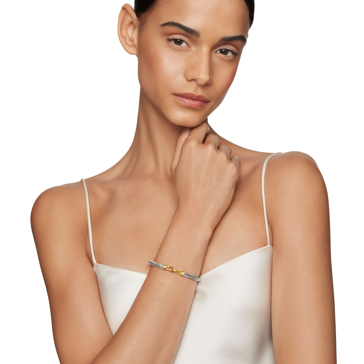 David Yurman Sterling Silver and Yellow Gold Buckle Classic Cable Bracelet