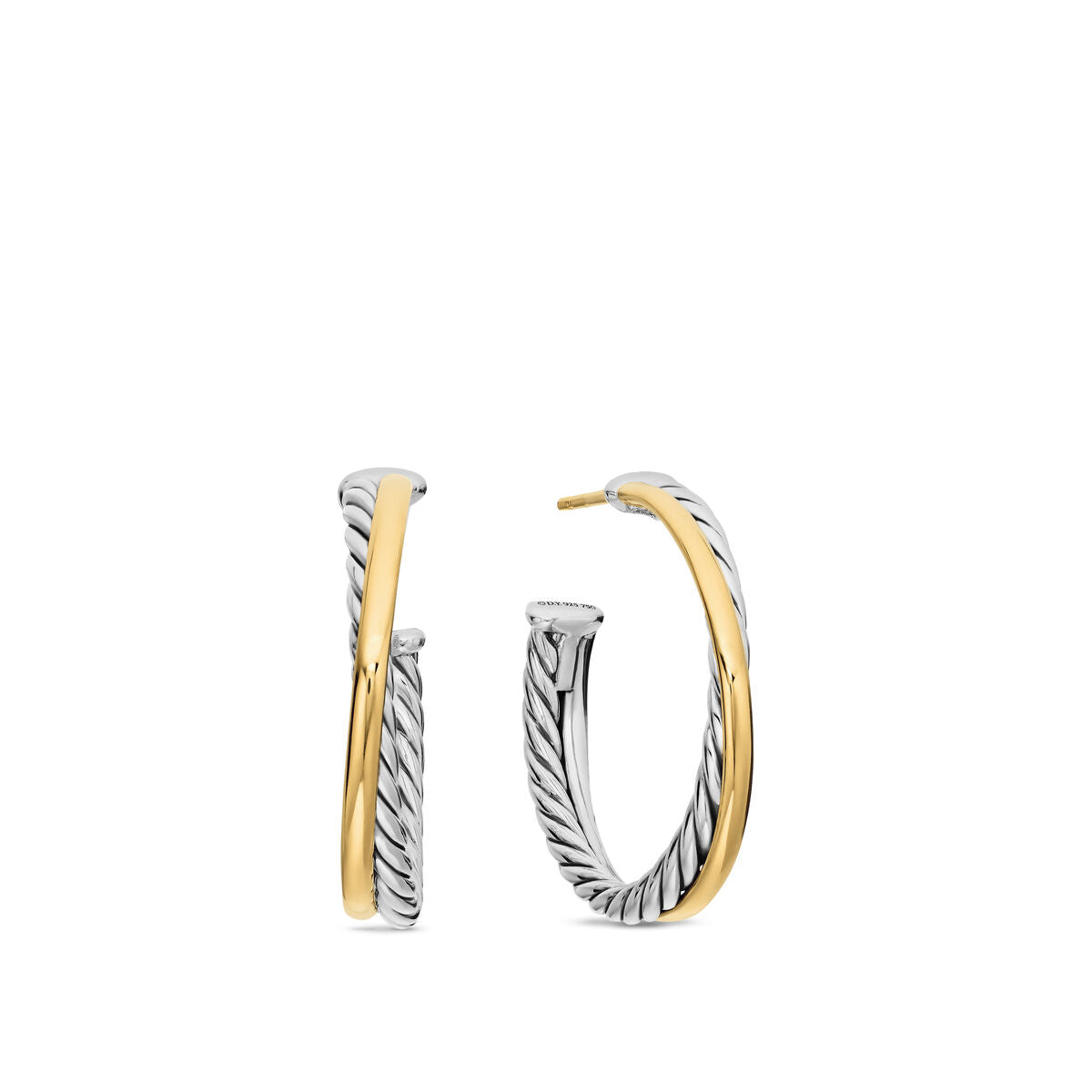 David Yurman Sterling Silver and Yellow Gold Crossover Hoop Earrings