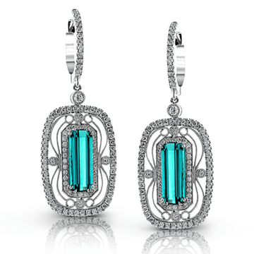 Color Earrings in 18k Gold with Diamonds and Green Tourmaline - Simon G. Jewelry