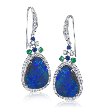 Color Opal Earrings in 18k Gold with Diamonds - Simon G. Jewelry