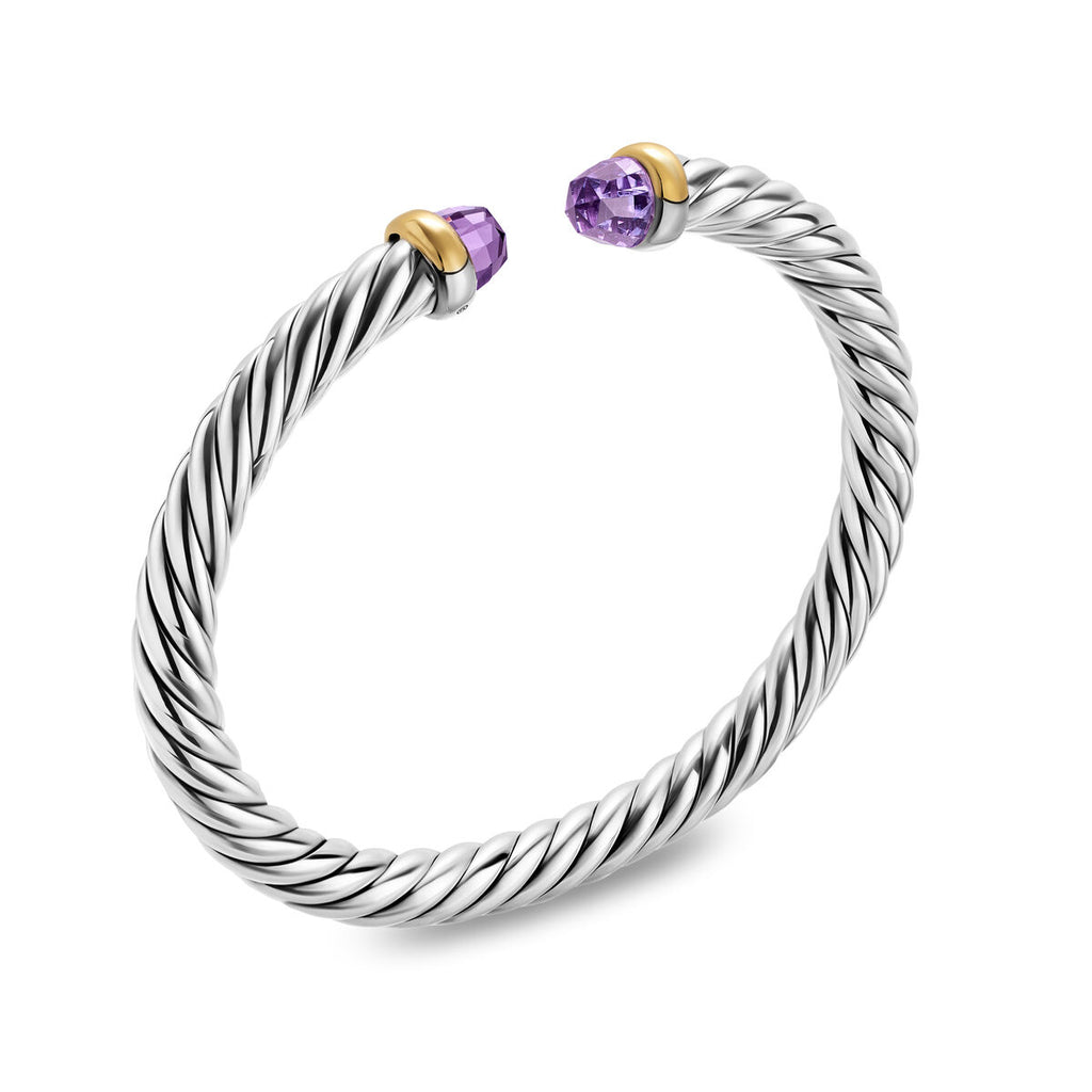 David Yurman Sterling Silver and Yellow Gold Cable Flex Amethyst Bracelet