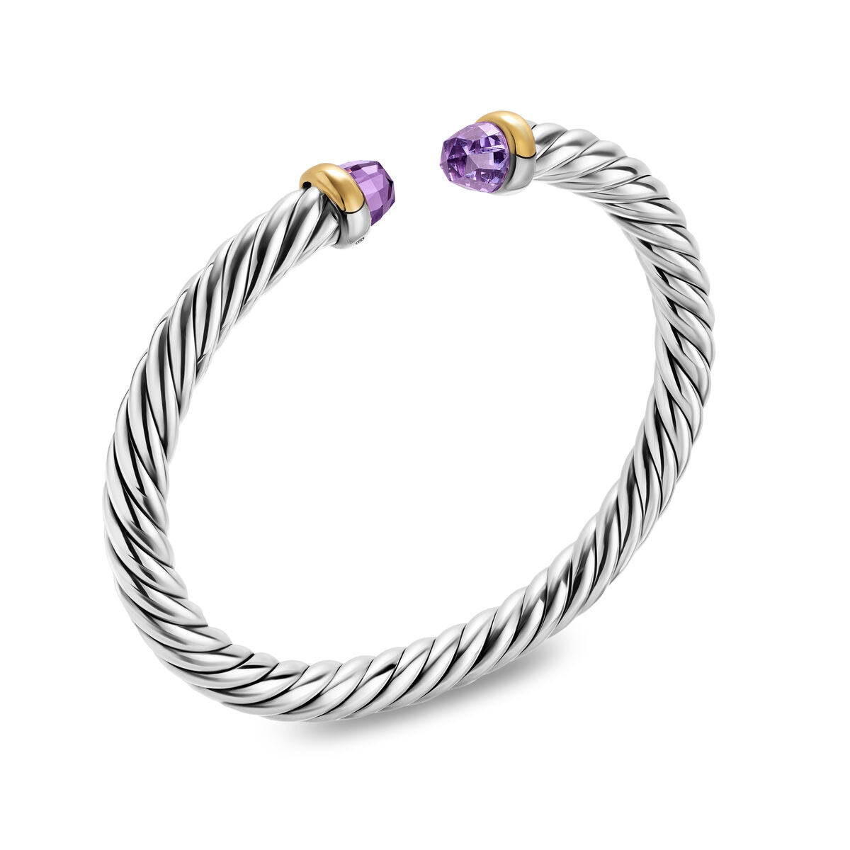 David Yurman Sterling Silver and Yellow Gold Cable Flex Amethyst Bracelet