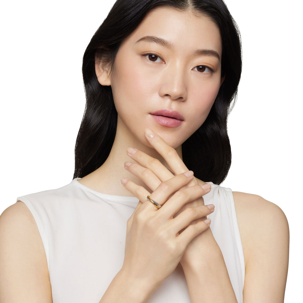 David Yurman Sterling Silver and Yellow Gold Crossover Narrow Ring