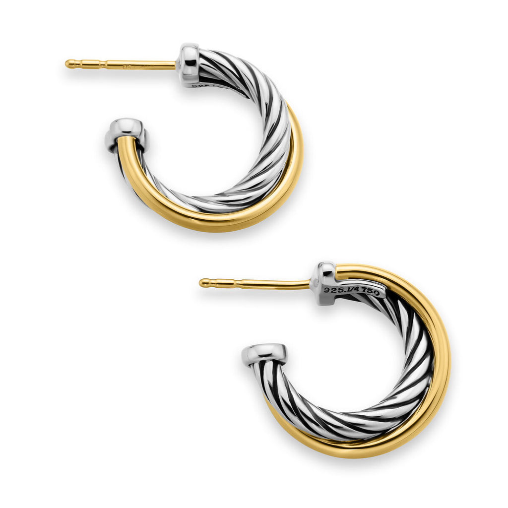 David Yurman Sterling Silver and Yellow Gold Crossover Earrings