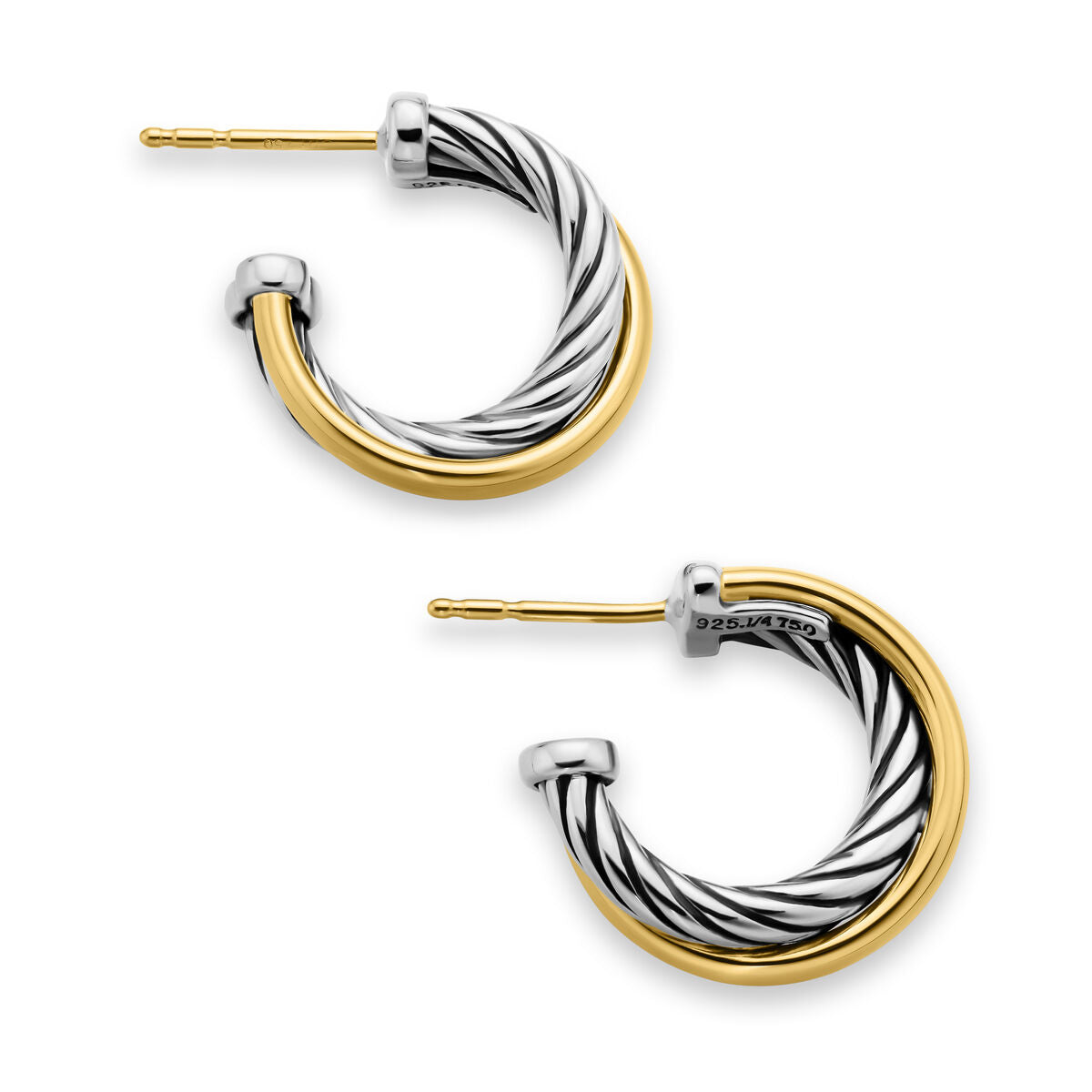 David Yurman Sterling Silver and Yellow Gold Crossover Earrings