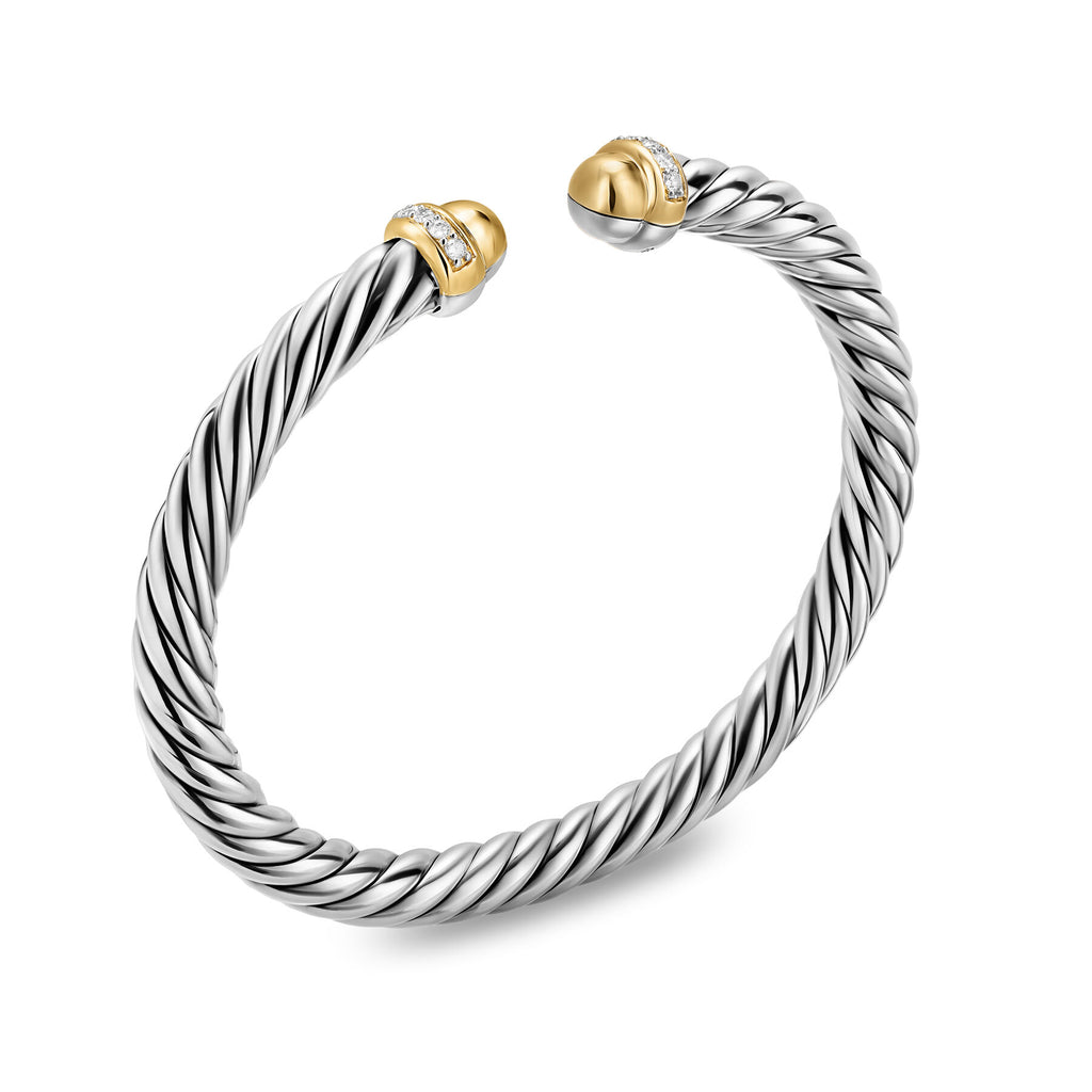 David Yurman Sterling Silver and Yellow Gold Cable Flex Gold Diamond Dome Bracelet
