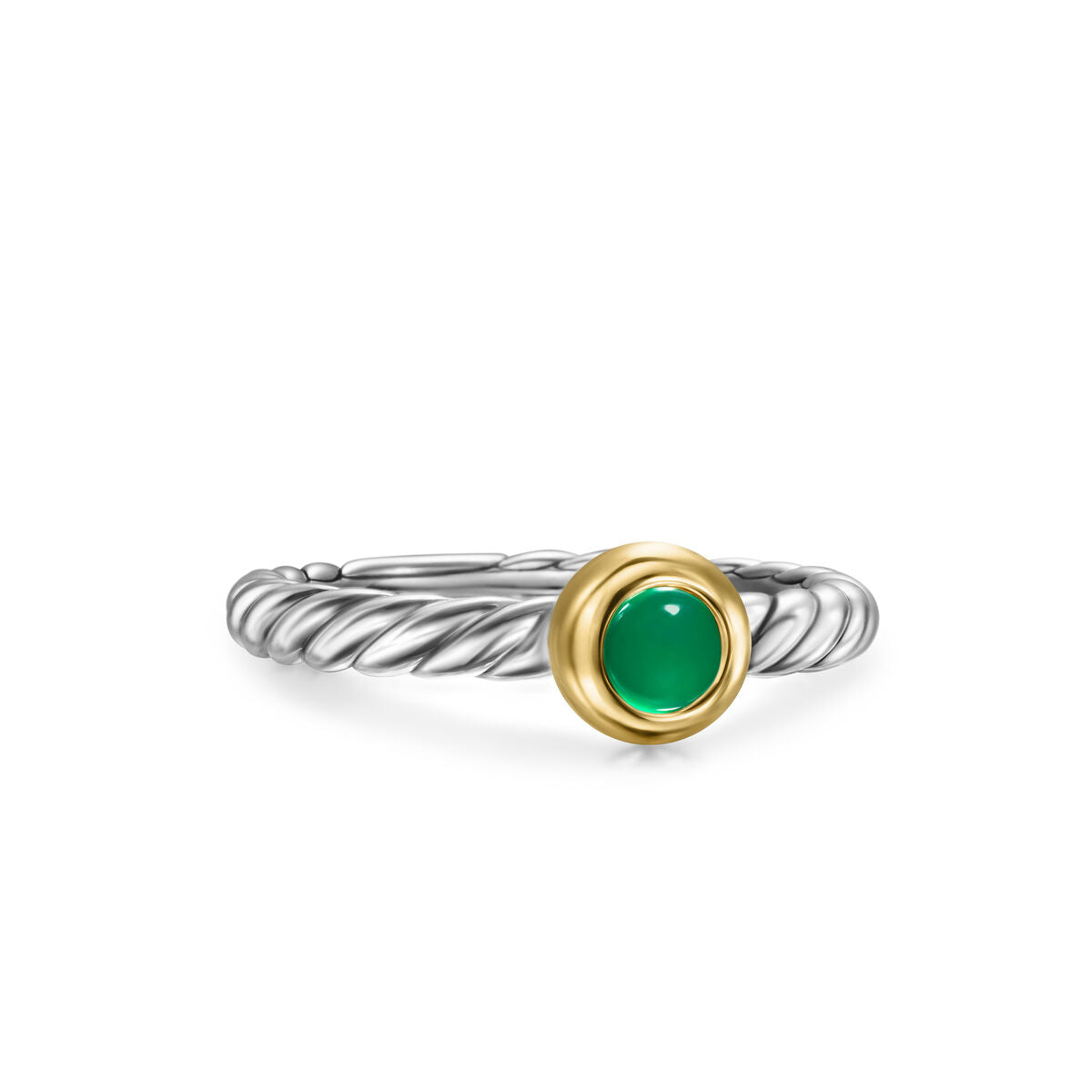 David Yurman Sterling Silver and Yellow Gold Green Onyx Modern Cable Stone Ring