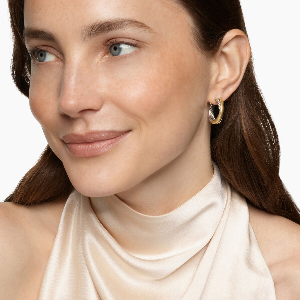David Yurman Silver and Yellow Gold Crossover Hoop Earrings