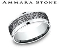 Ammara Stone White Gold and Grey Tantalum Bevel Edge Mokume Center Wedding Band