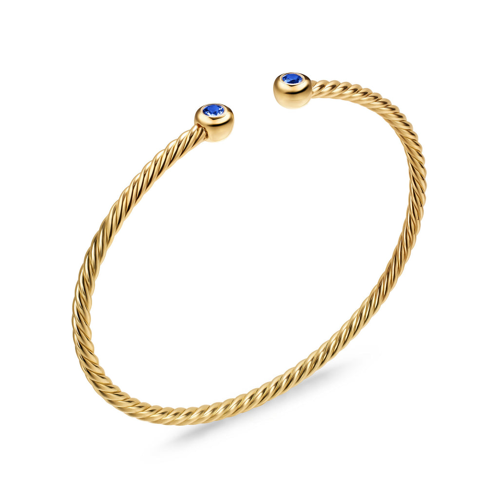 David Yurman Yellow Gold Micro Cablespira Flex Blue Sapphire Bracelet