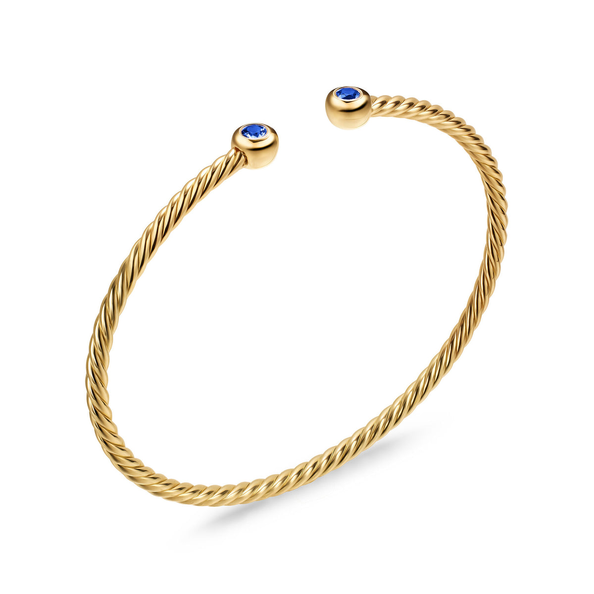 David Yurman Yellow Gold Micro Cablespira Flex Blue Sapphire Bracelet