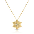 Roberto Coin Yellow Gold Vernazza Diamond Satin Finish Flower Necklace