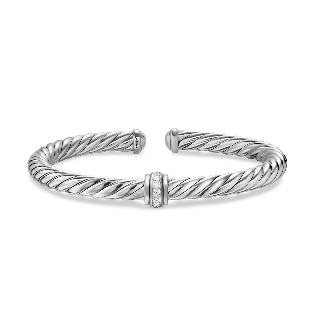 David Yurman Sterling Silver Cable Flex Diamond Center Station Bracelet