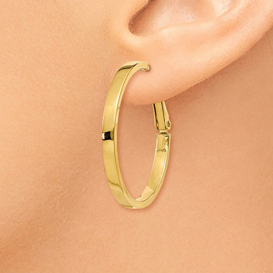 Yellow Gold Polished Square Tube Hoop Earrings