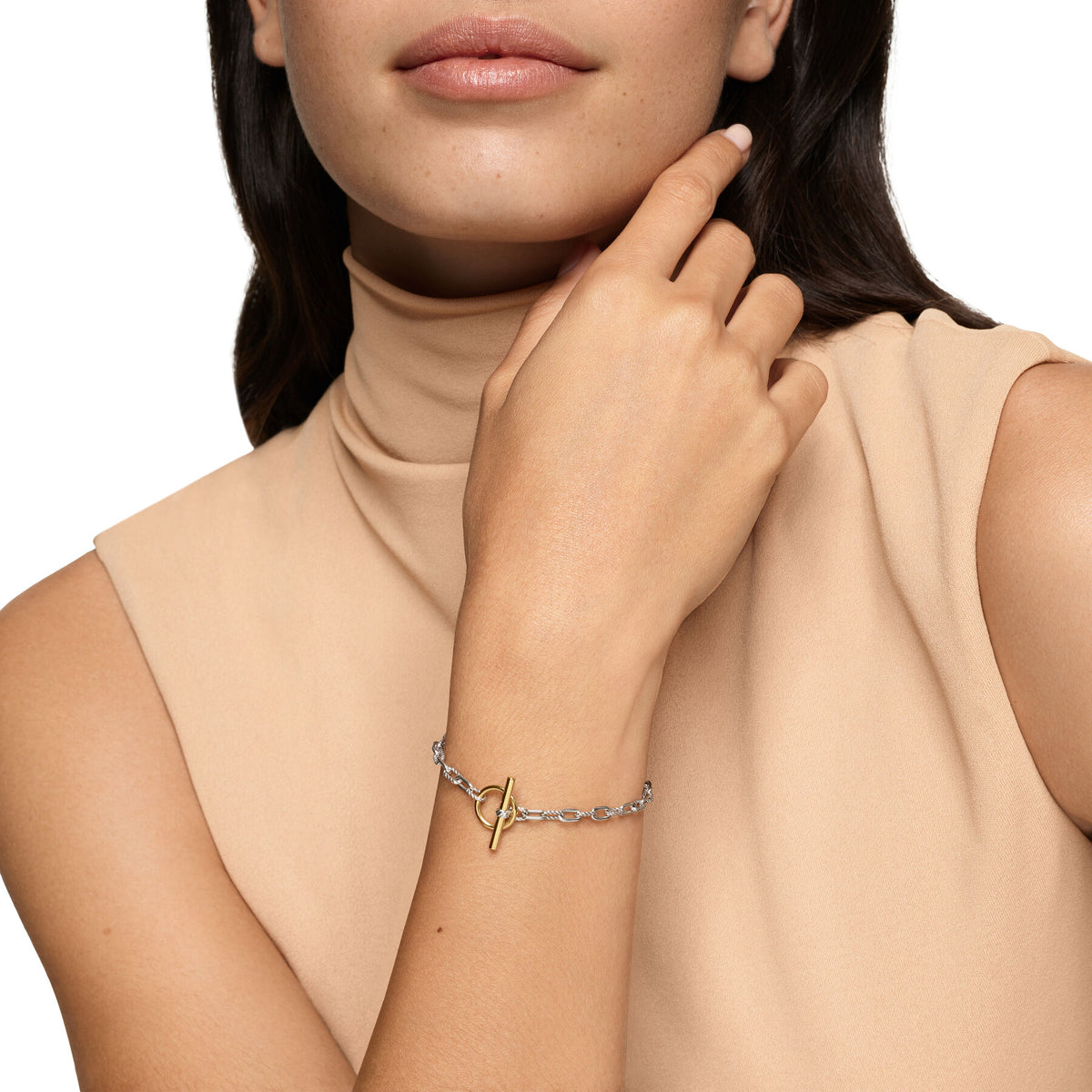 David Yurman Sterling Silver and Yellow Gold Madison Toggle Chain Bracelet