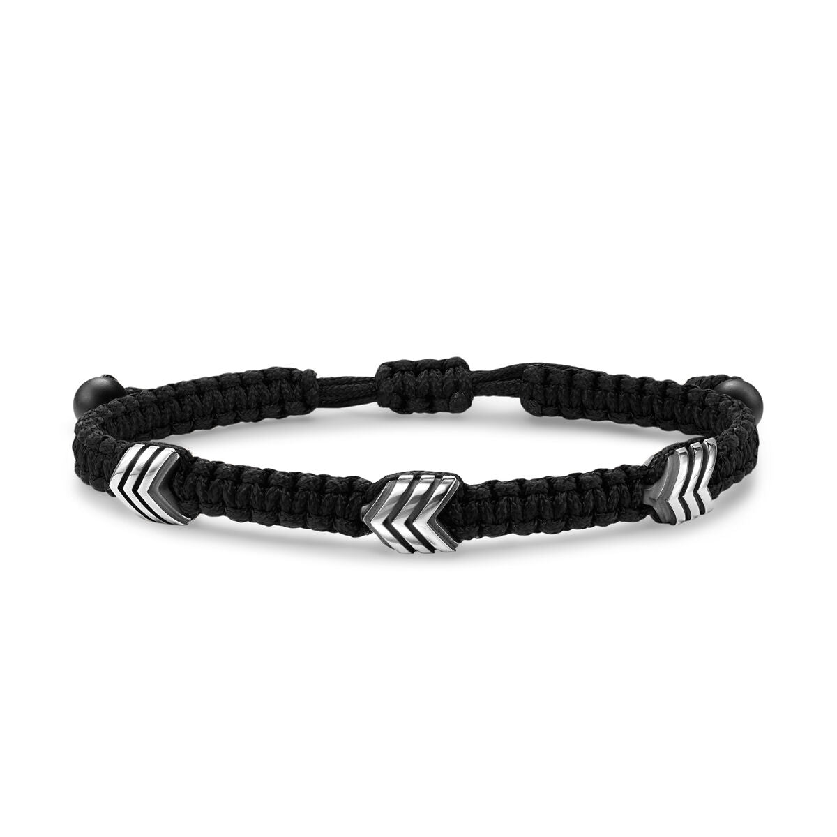 David Yurman Sterling Silver Chevron Black Nylon Woven Station Black Onyx Bracelet