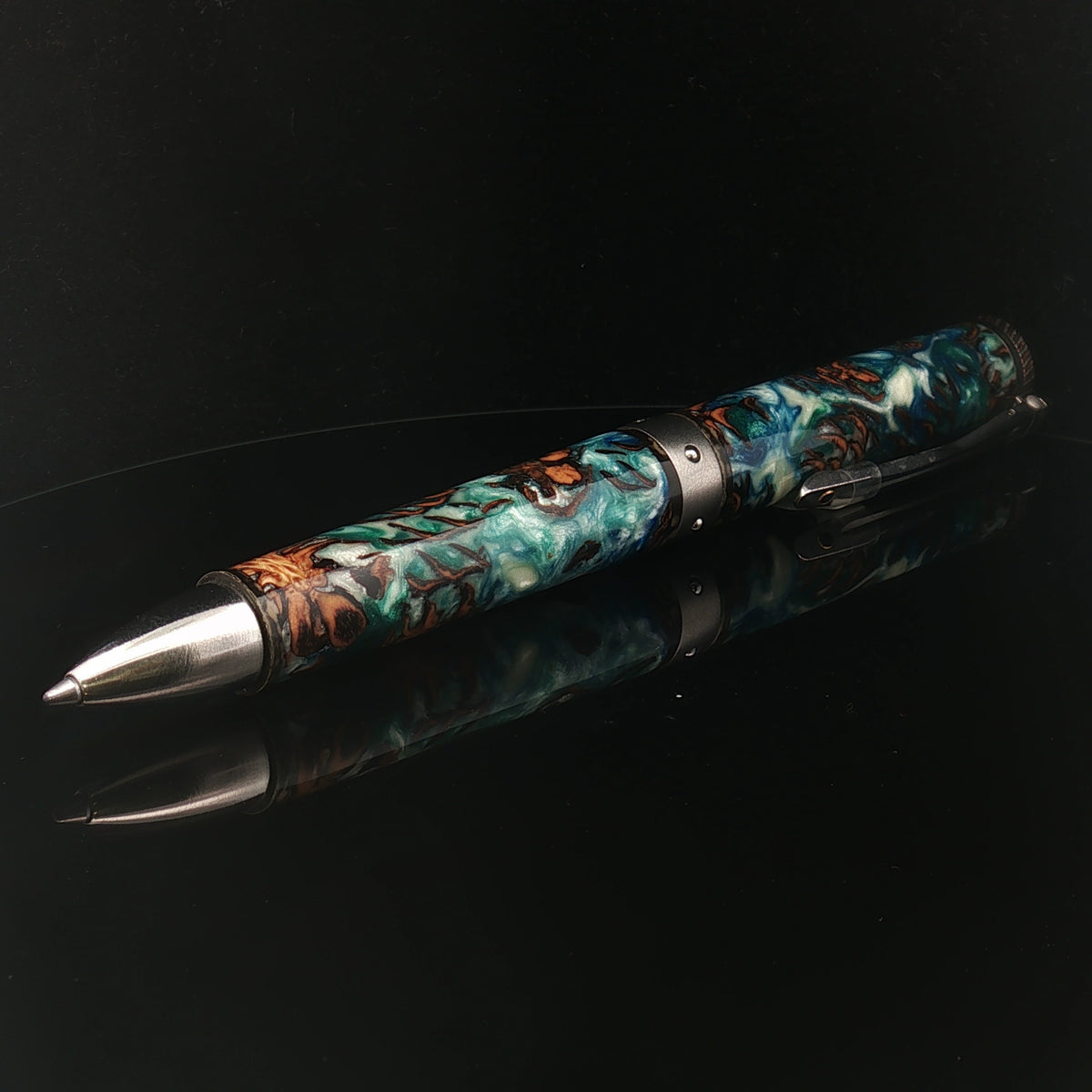 William Henry Ebonite, Mokume Gane and Mini Pine Cone Acrylic Pen and Pocket Clip