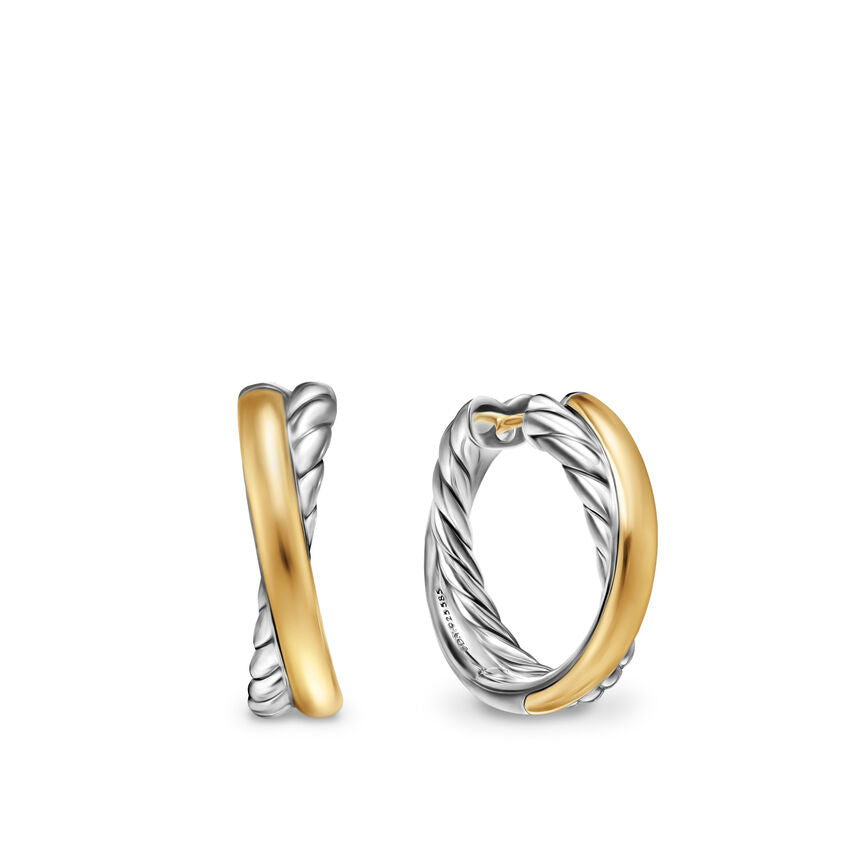 David Yurman Silver and Yellow Gold Crossover Hoop Earrings