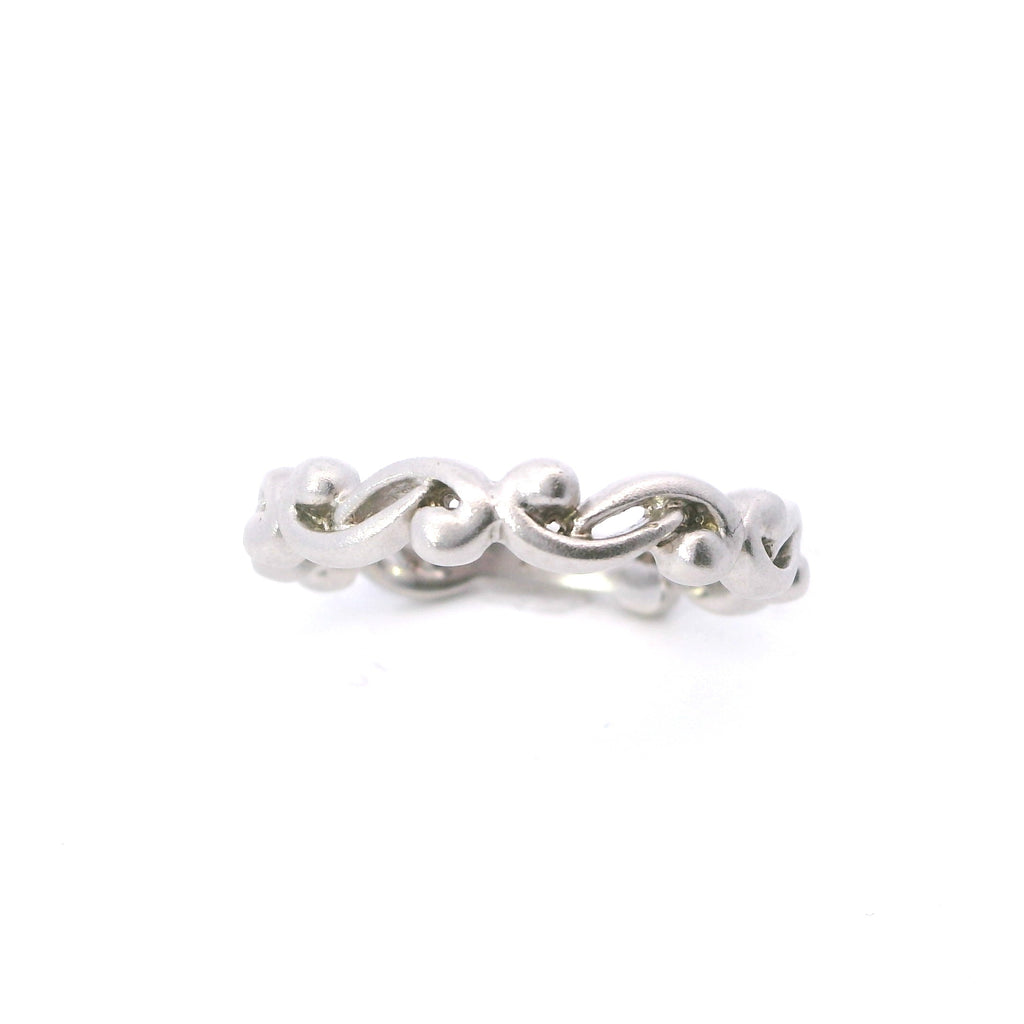 White Gold Satin Fancy Swirled Wedding Band