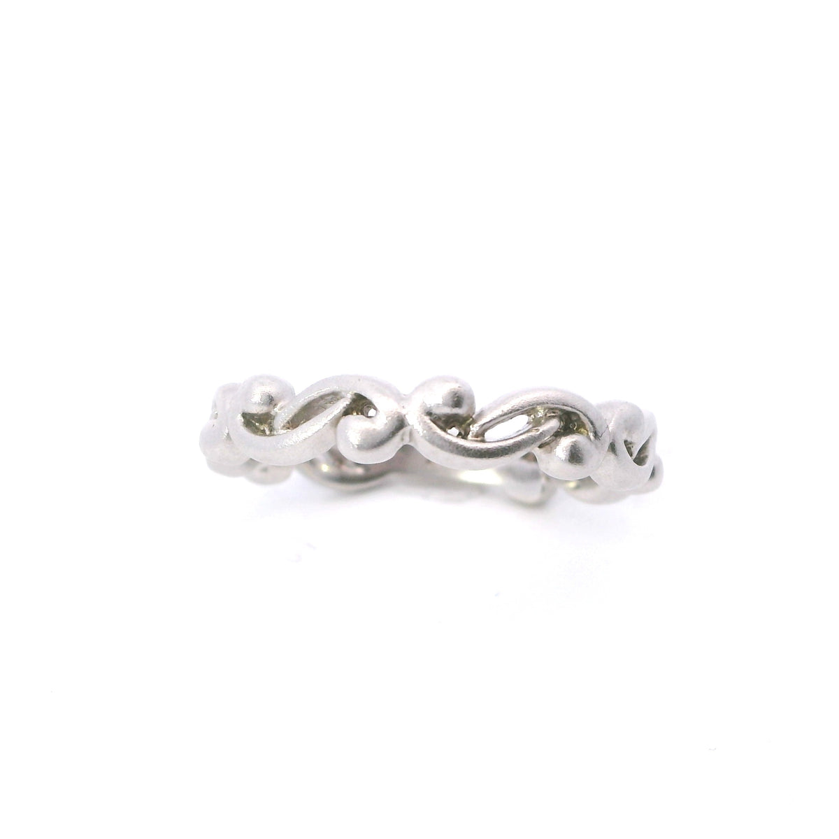 White Gold Satin Fancy Swirled Wedding Band