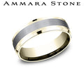 Ammara Stone Yellow Gold and Gray Tantalum Bevel Edge Satin Center Wedding Band