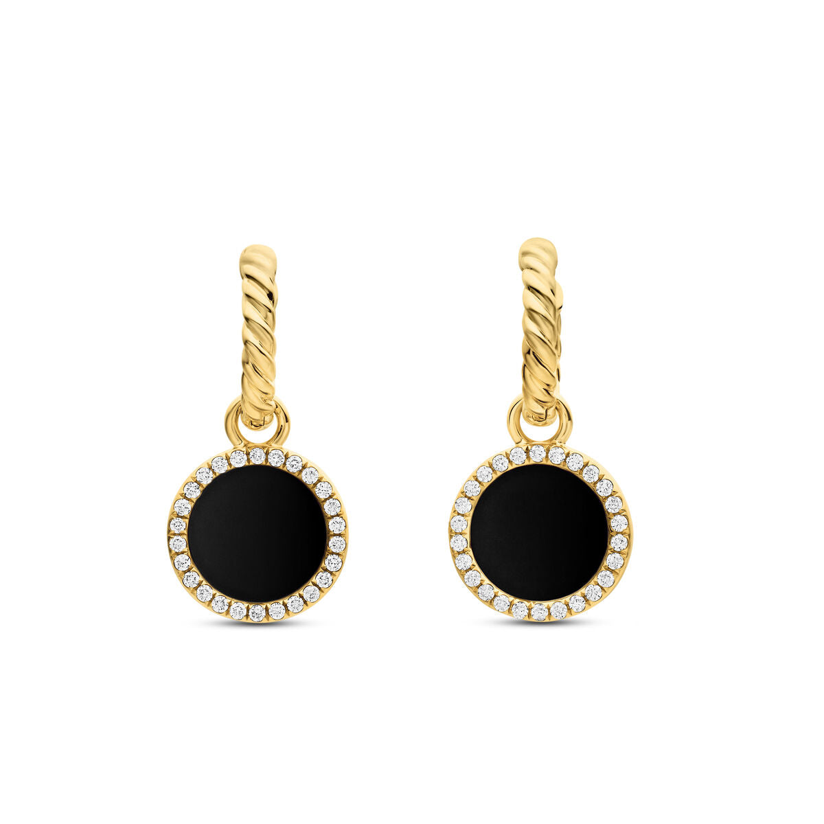David Yurman Yellow Gold Petite Elements Black Onyx Convertible Drop Earrings with Diamonds