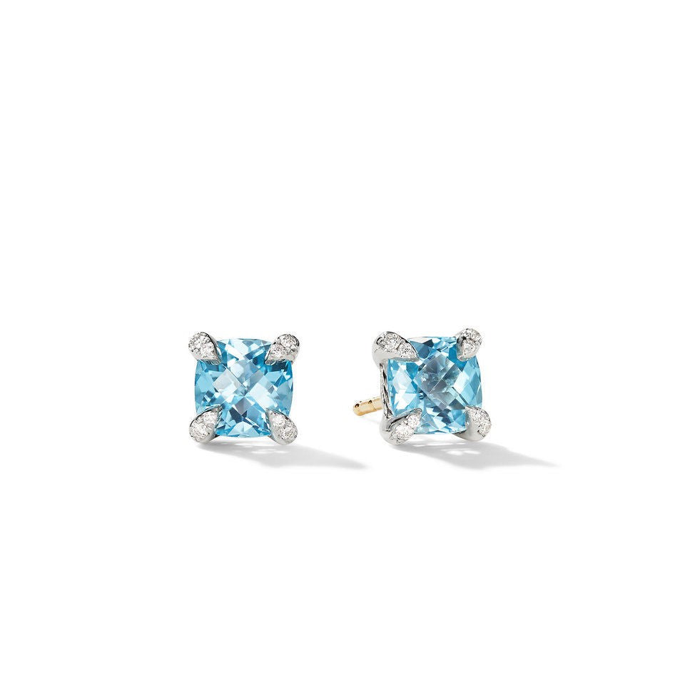 David Yurman Silver Blue Topaz Chatelaine Stud Earrings