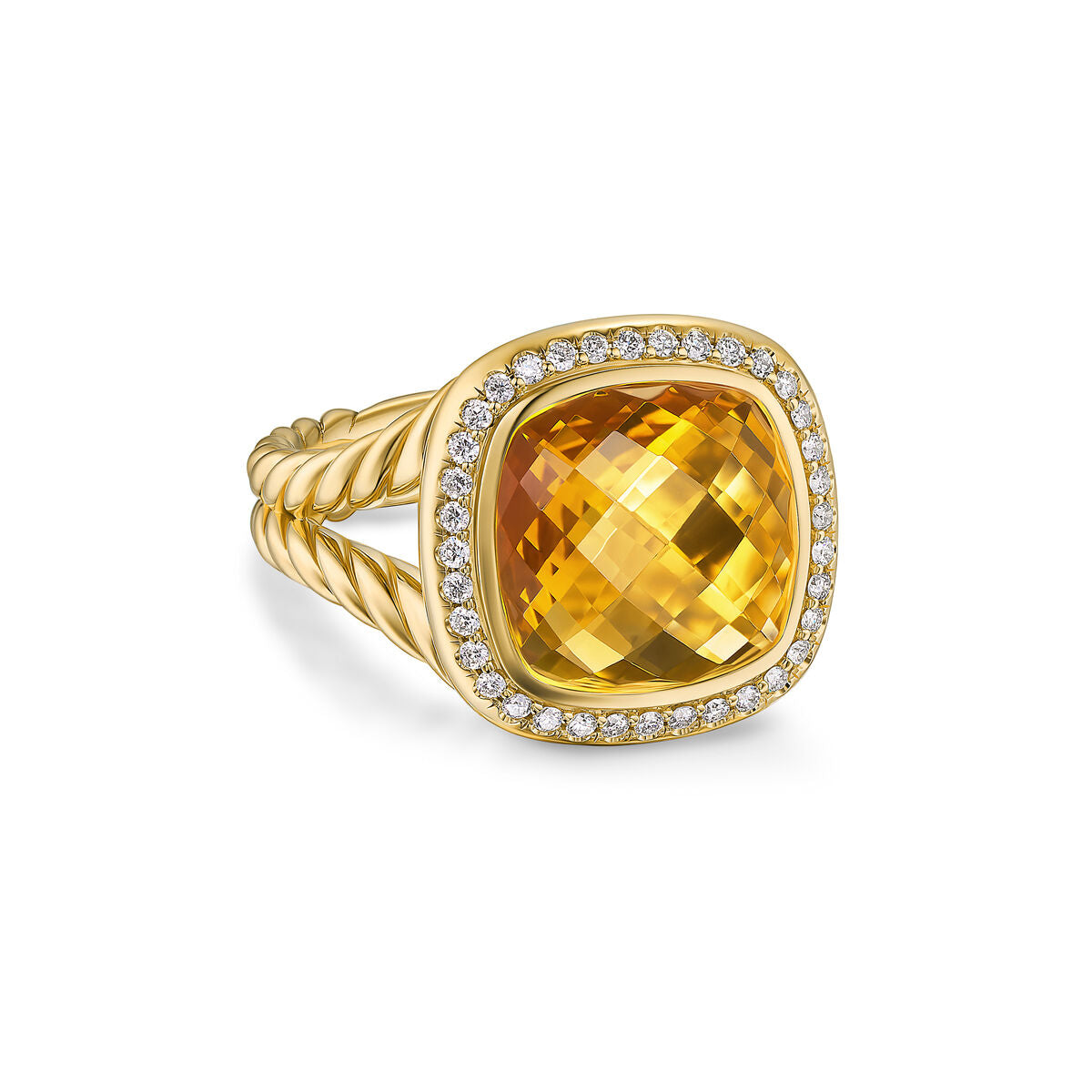 David Yurman Yellow Gold Albion Citrine Ring with Diamonds