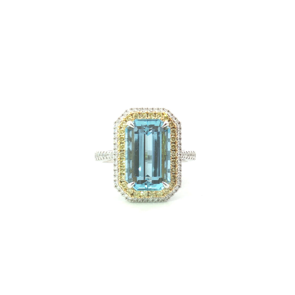 Simon G White and Yellow Gold Aquamarine Diamond Halo Fashion Ring