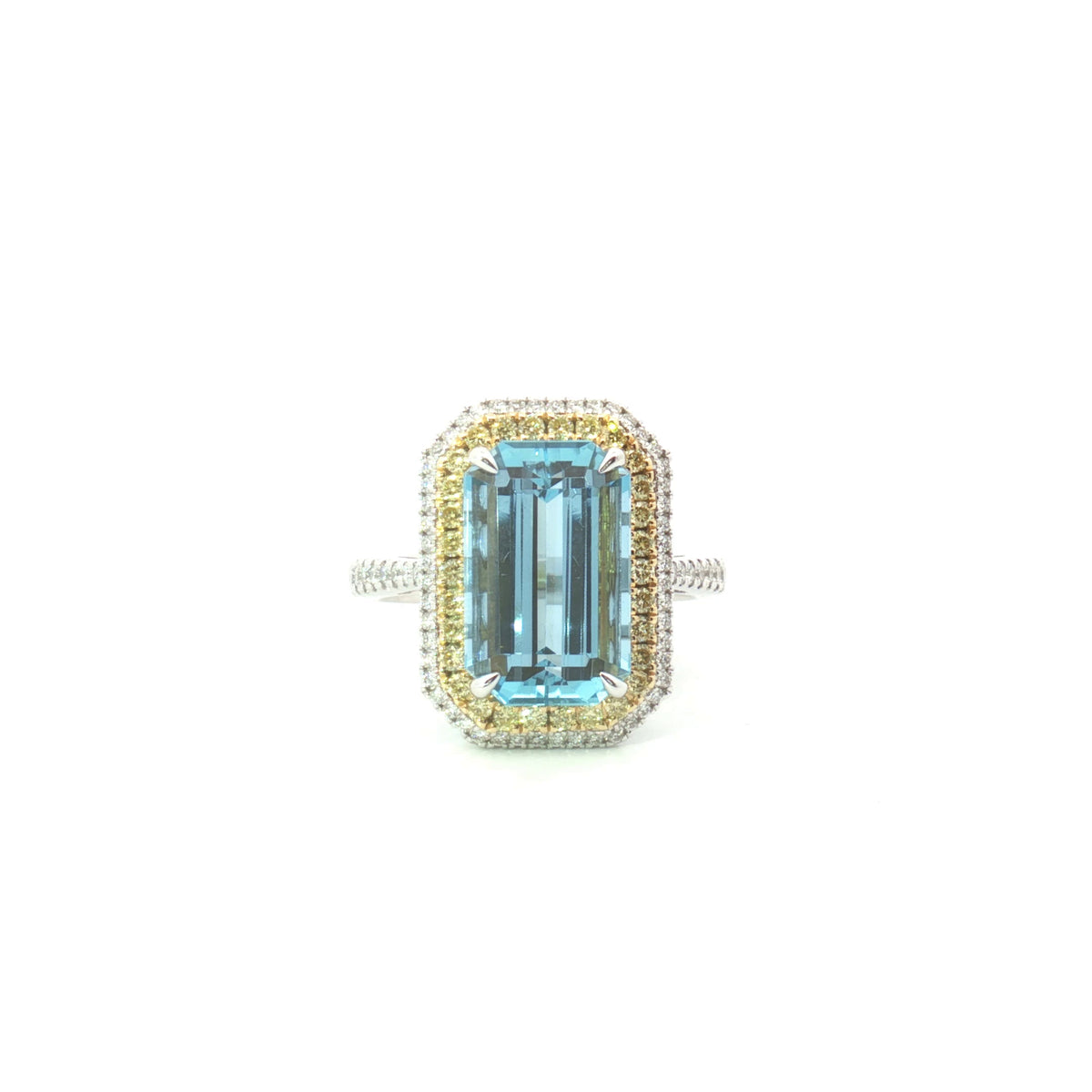 Simon G White and Yellow Gold Aquamarine Diamond Halo Fashion Ring