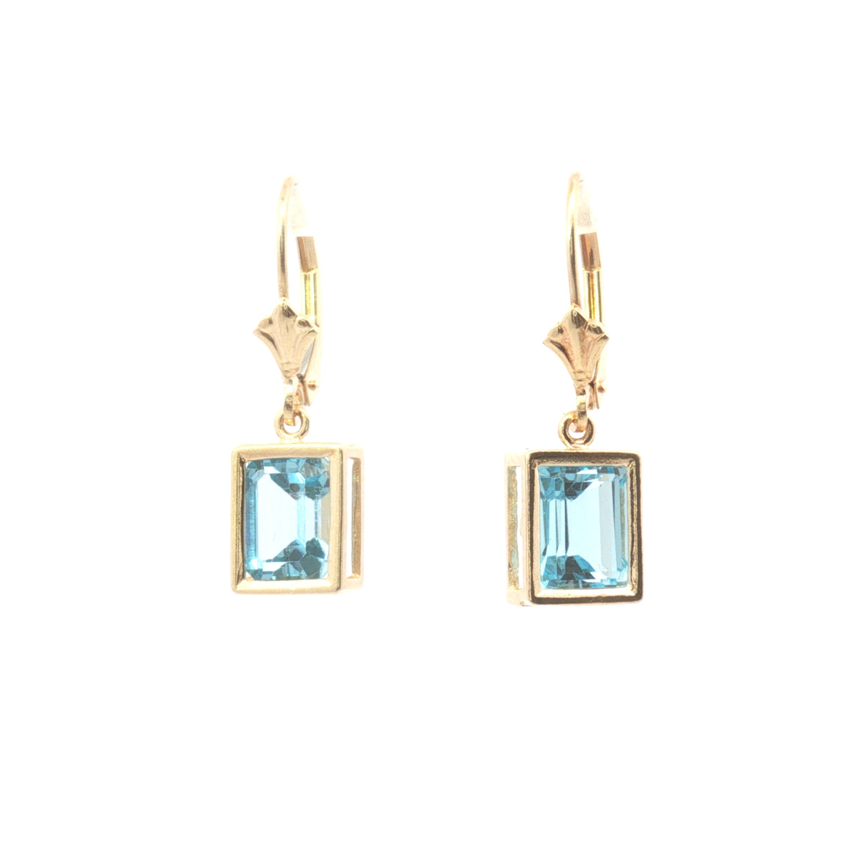 Estate Yellow Gold Blue Topaz Drop Earrings