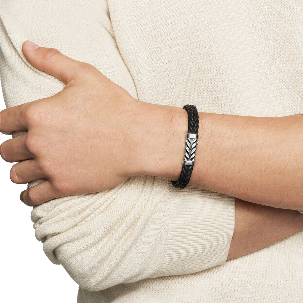David Yurman Black Rubber and Silver 9 mm Chevron Rubber Link Bracelet