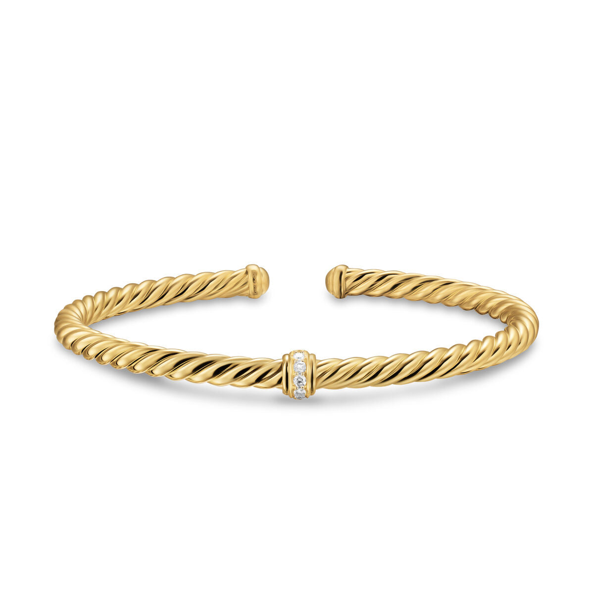 David Yurman Yellow Gold Cablespira Flex Center Station Bracelet with Diamonds