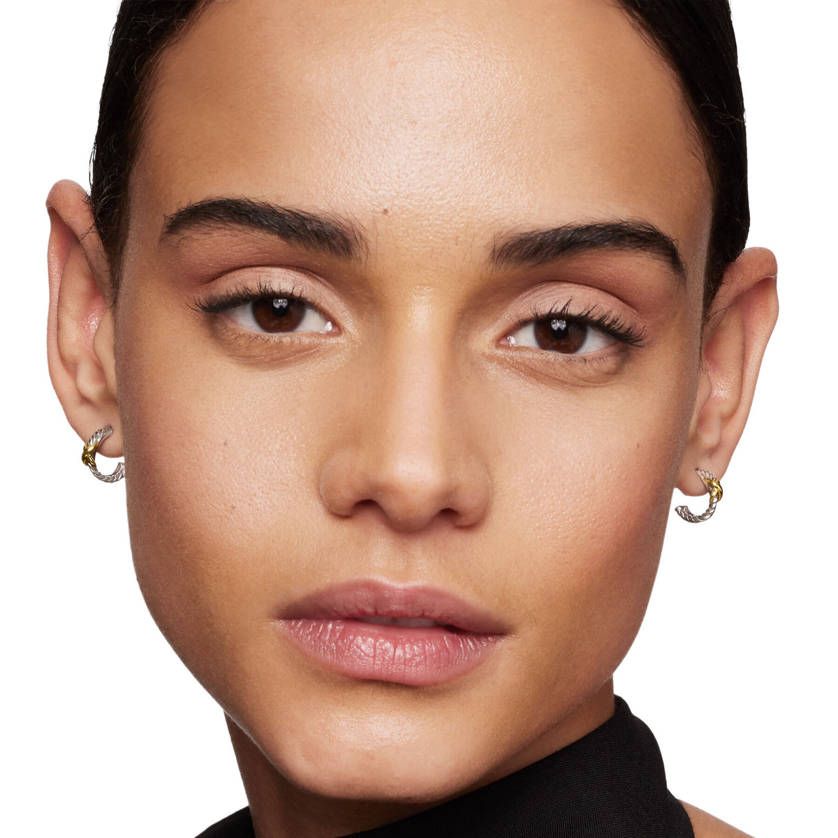 David Yurman Sterling Silver and Yellow Gold Petite X Mini Hoop Earrings