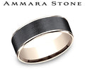 Ammara Stone Yellow Gold and Black Titanium Comfort Fit Wire Brush Black Center Thin Polished Edge Wedding Band
