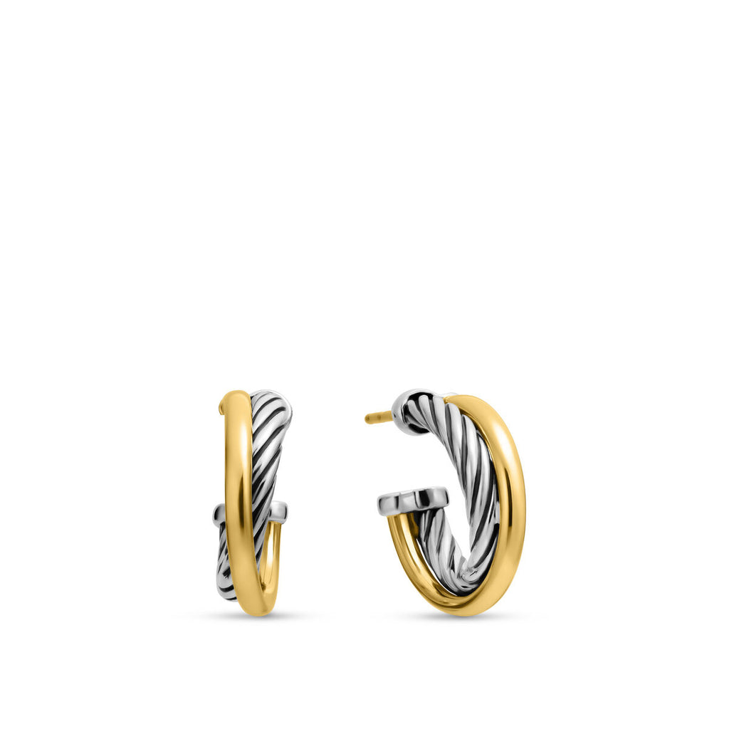 David Yurman Sterling Silver and Yellow Gold Crossover Earrings