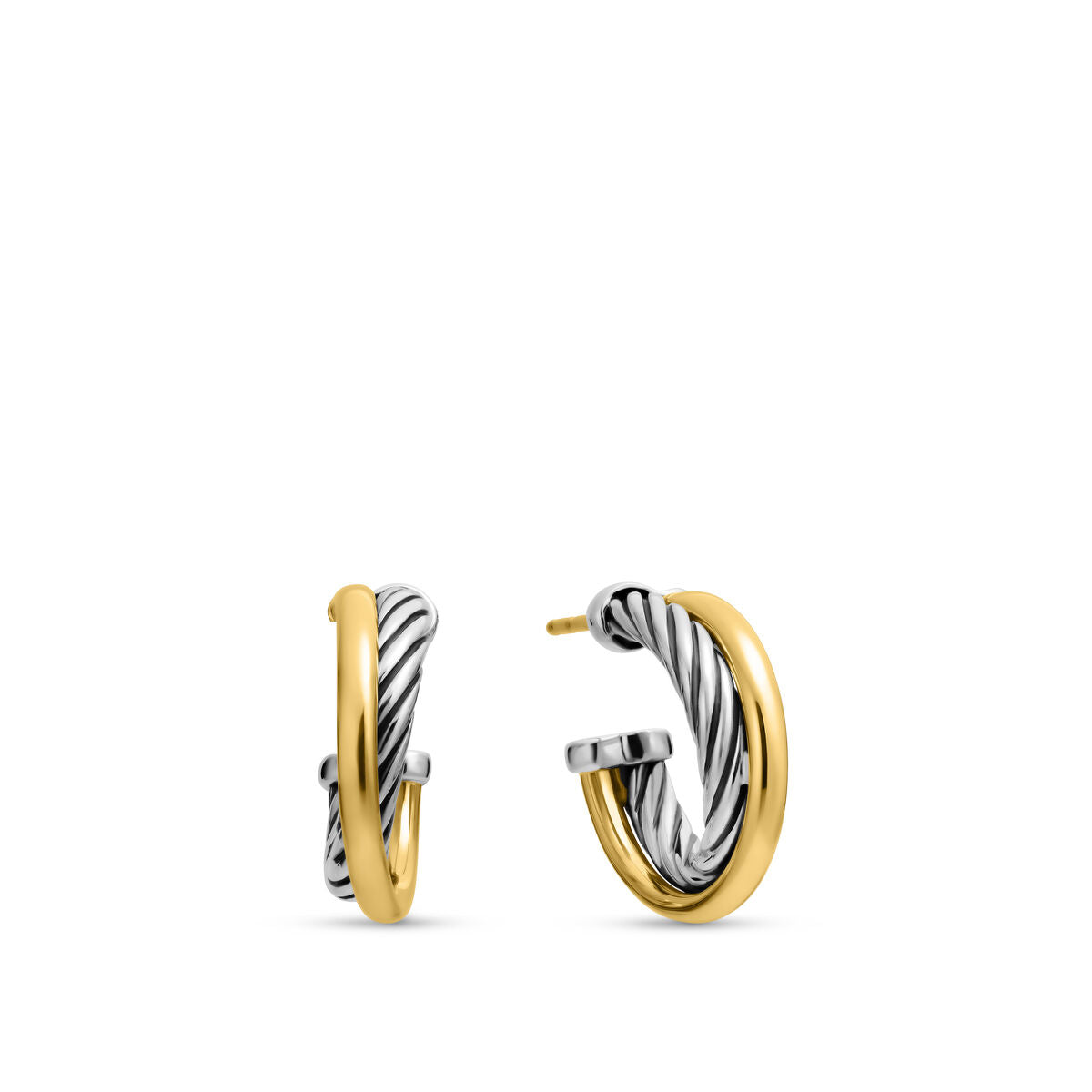 David Yurman Sterling Silver and Yellow Gold Crossover Earrings