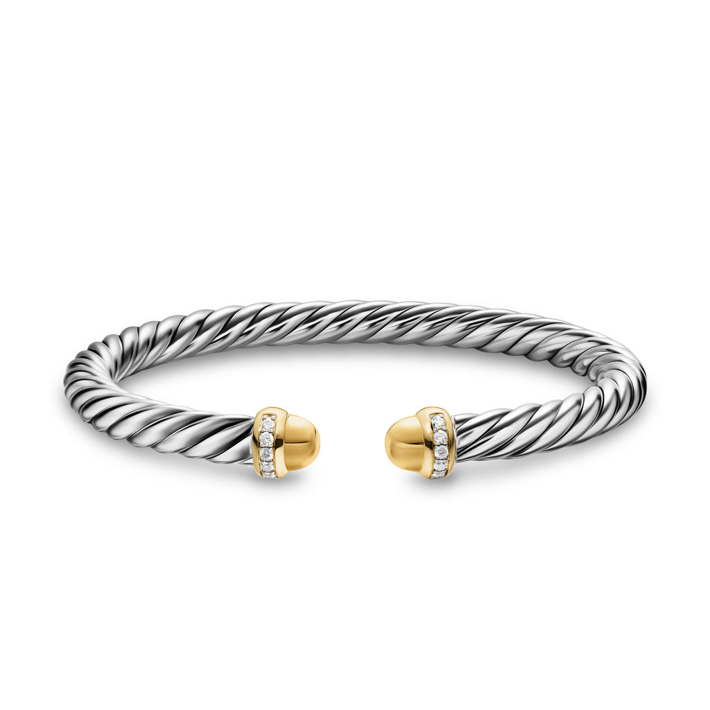 David Yurman Sterling Silver and Yellow Gold Cable Flex Gold Diamond Dome Bracelet