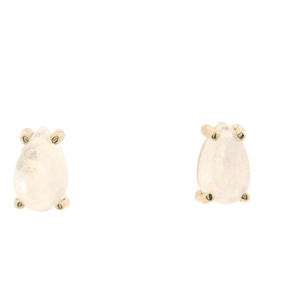 Yellow Gold Pear Rainbow Moonstone Stud Earrings
