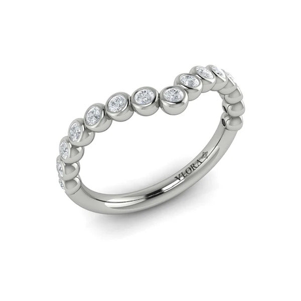 Vlora White Gold Round Diamond Bezel V Contour Wedding Band