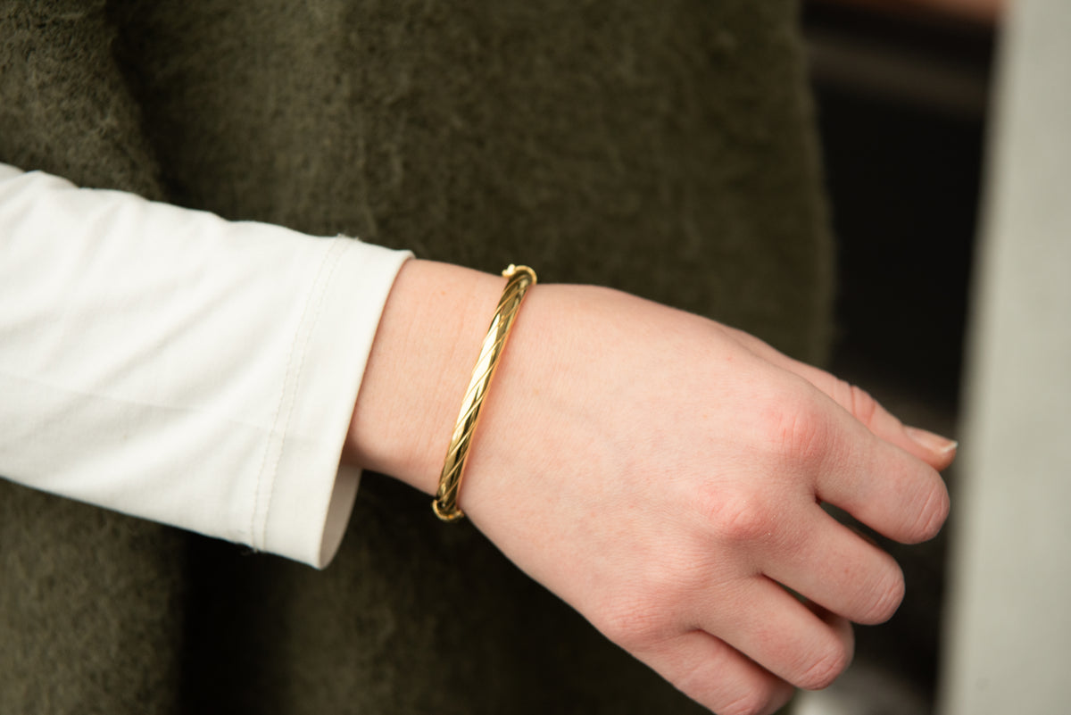 Yellow Gold Plated Sterling Silver Sculpted Twist Finish Bangle Bracelet