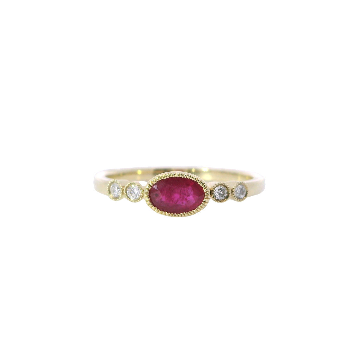 Yellow Gold Milgrain Bezel Ruby and Diamond Fashion Ring