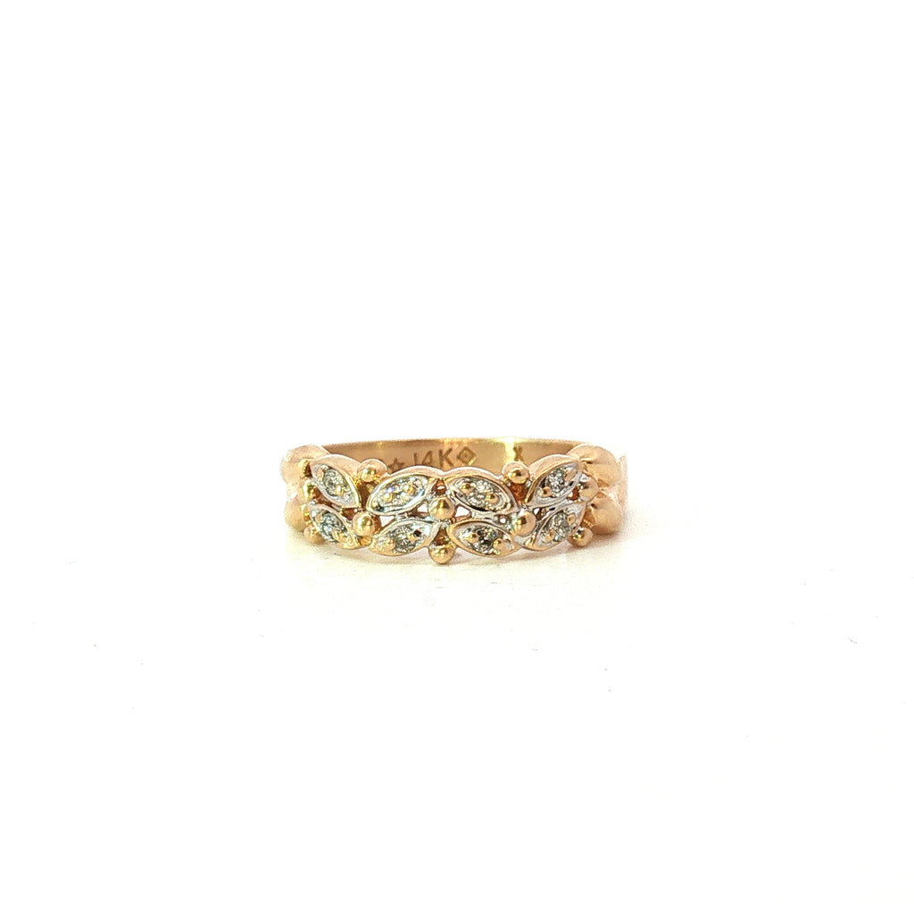 Estate Yellow Gold Diamond Leaf Band Ring