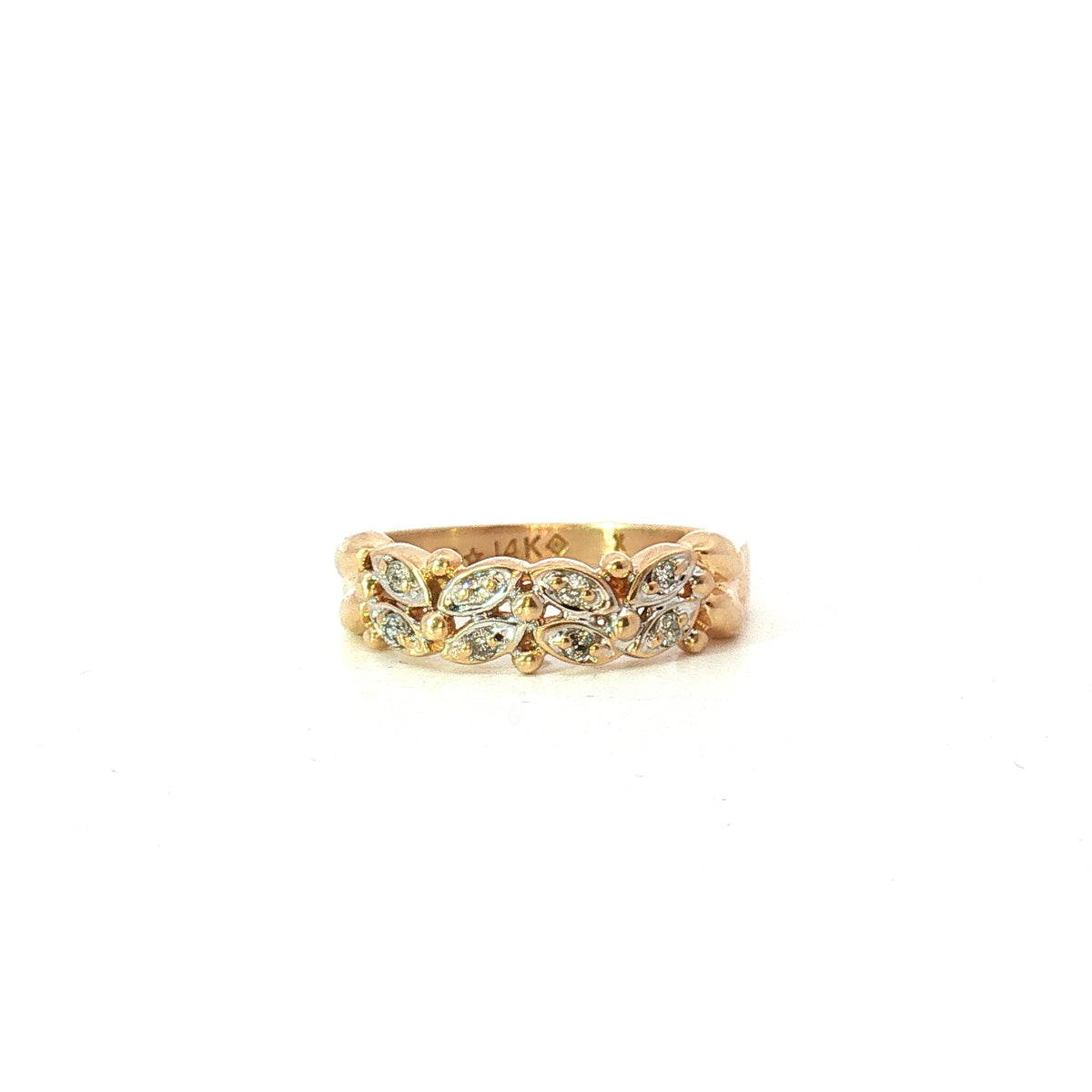 Estate Yellow Gold Diamond Leaf Band Ring