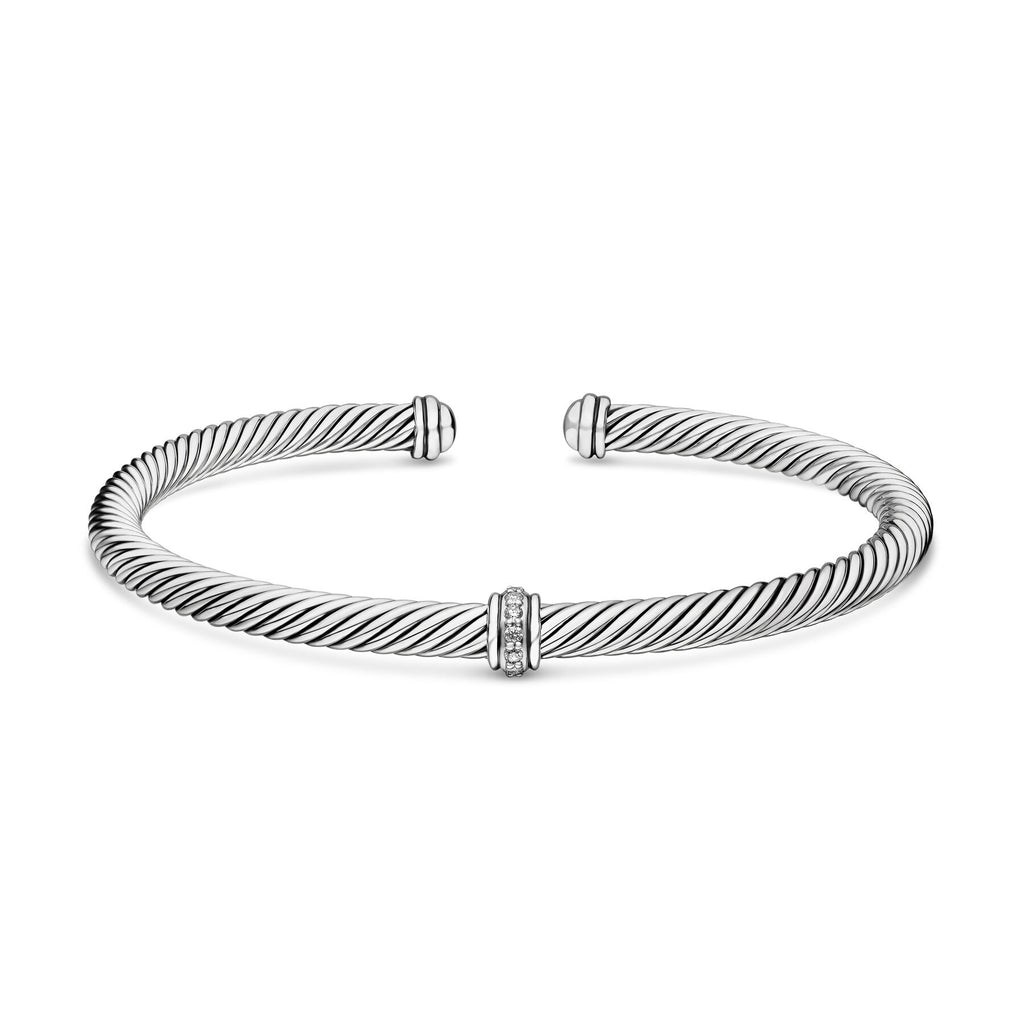 David Yurman Sterling Silver Classic Cable Diamond Station Bracelet