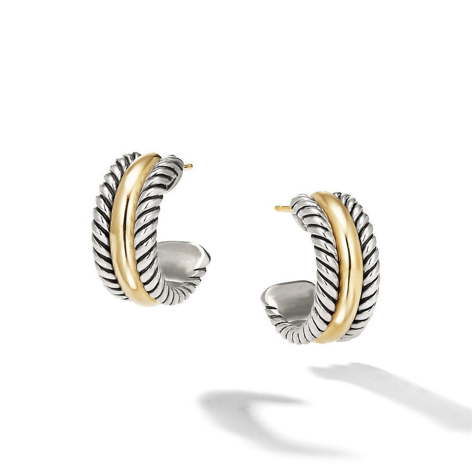 David Yurman Sterling Silver and Yellow Gold Huggie Hoop Earring