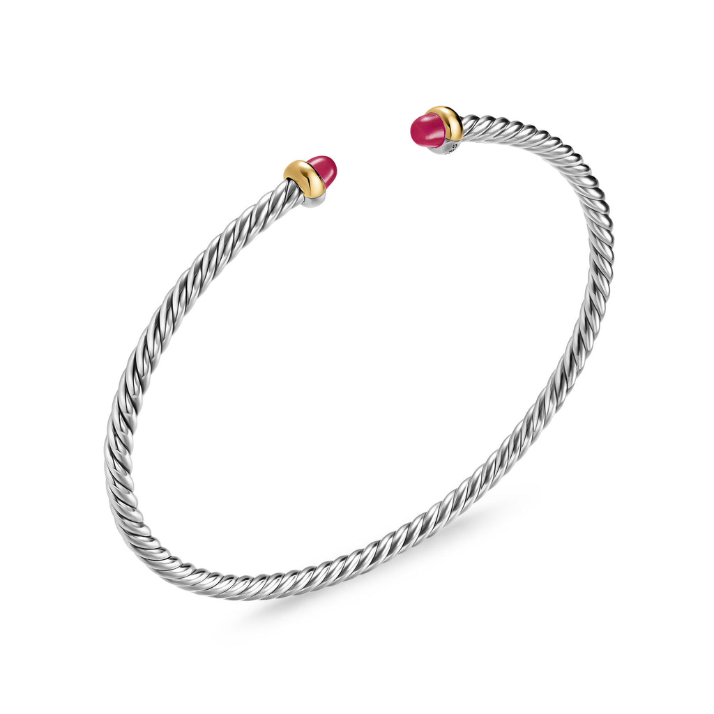 David Yurman Sterling Silver and Yellow Gold 2.6 mm Micro Cable Flex Ruby Bracelet